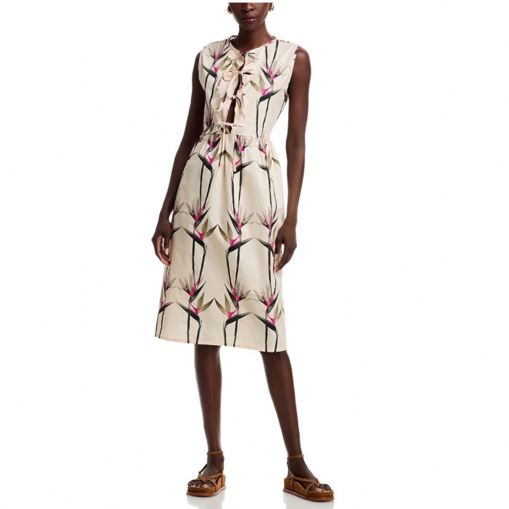 The Lulo Project Hortensia Dress Birds of Paradise Beige Floral Tie Front Small